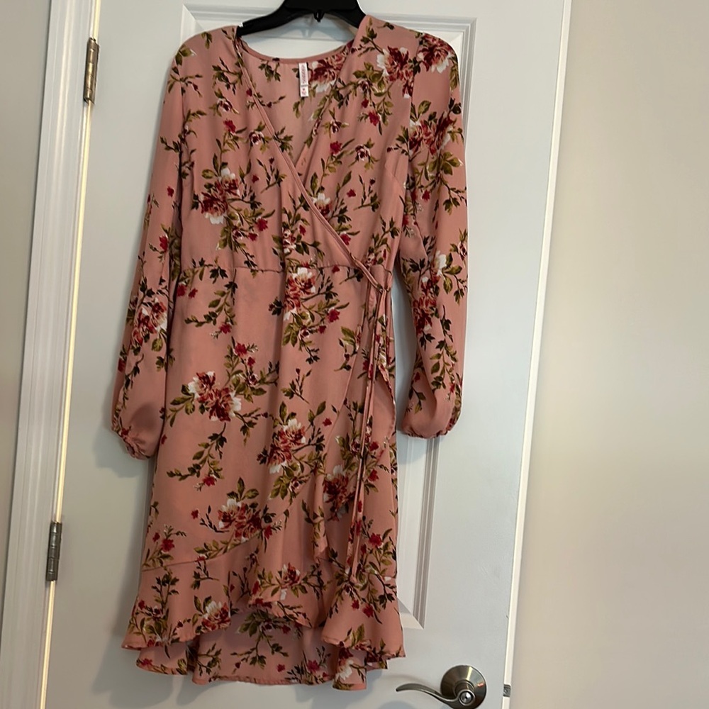 Xhilaration Pink Long Sleeve V-Neck Sundress